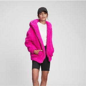 GAP TEEN SHERPA FLEECE HOODIE PINK MAGENTA